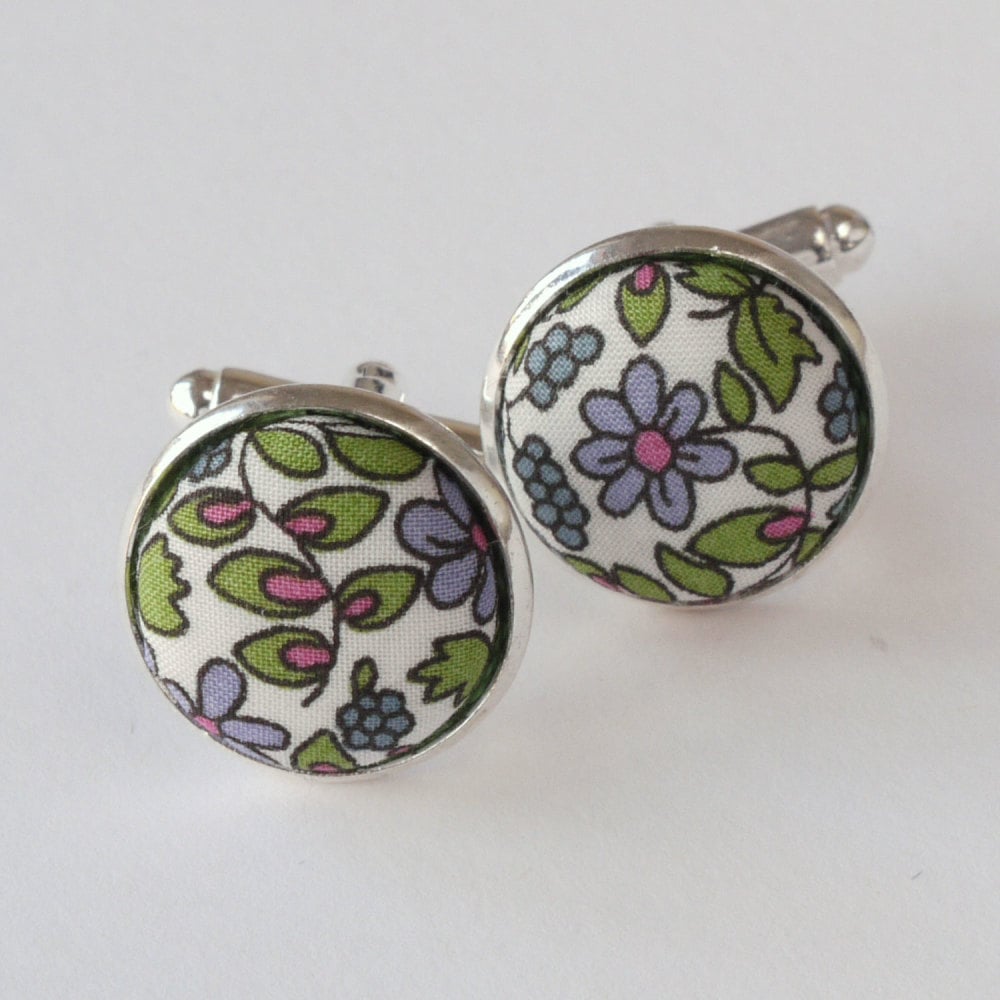 Liberty tana lawn cufflinks - Emilia's Flowers green