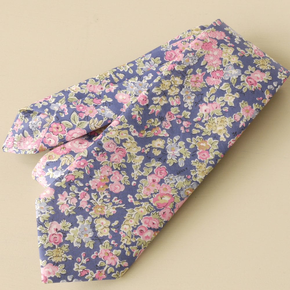Custom order for 8 hand-stitched floral pink and blue ties, one pocket squa