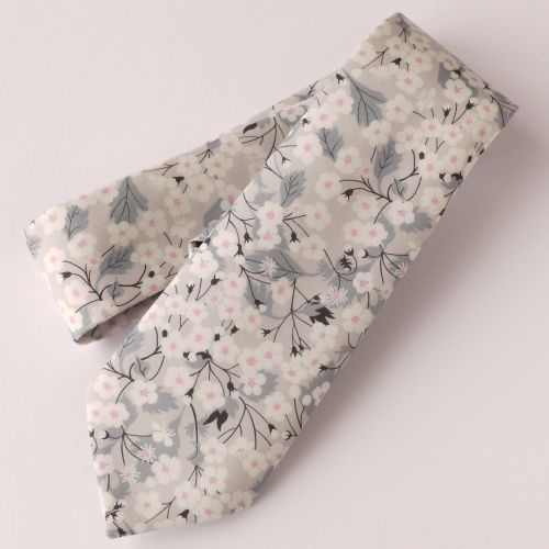 Gentleman's hand-stitched floral blue tie - Mitsi grey