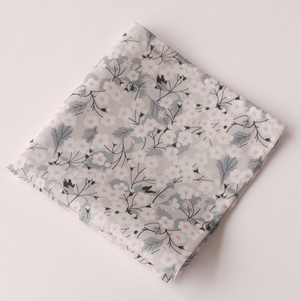 Gentleman's grey floral pocket square - Liberty tana Mitsi