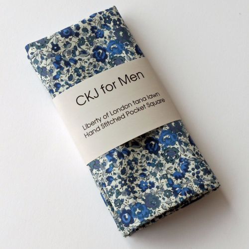 Blue floral pocket square - Liberty tana lawn Emma and Georgina