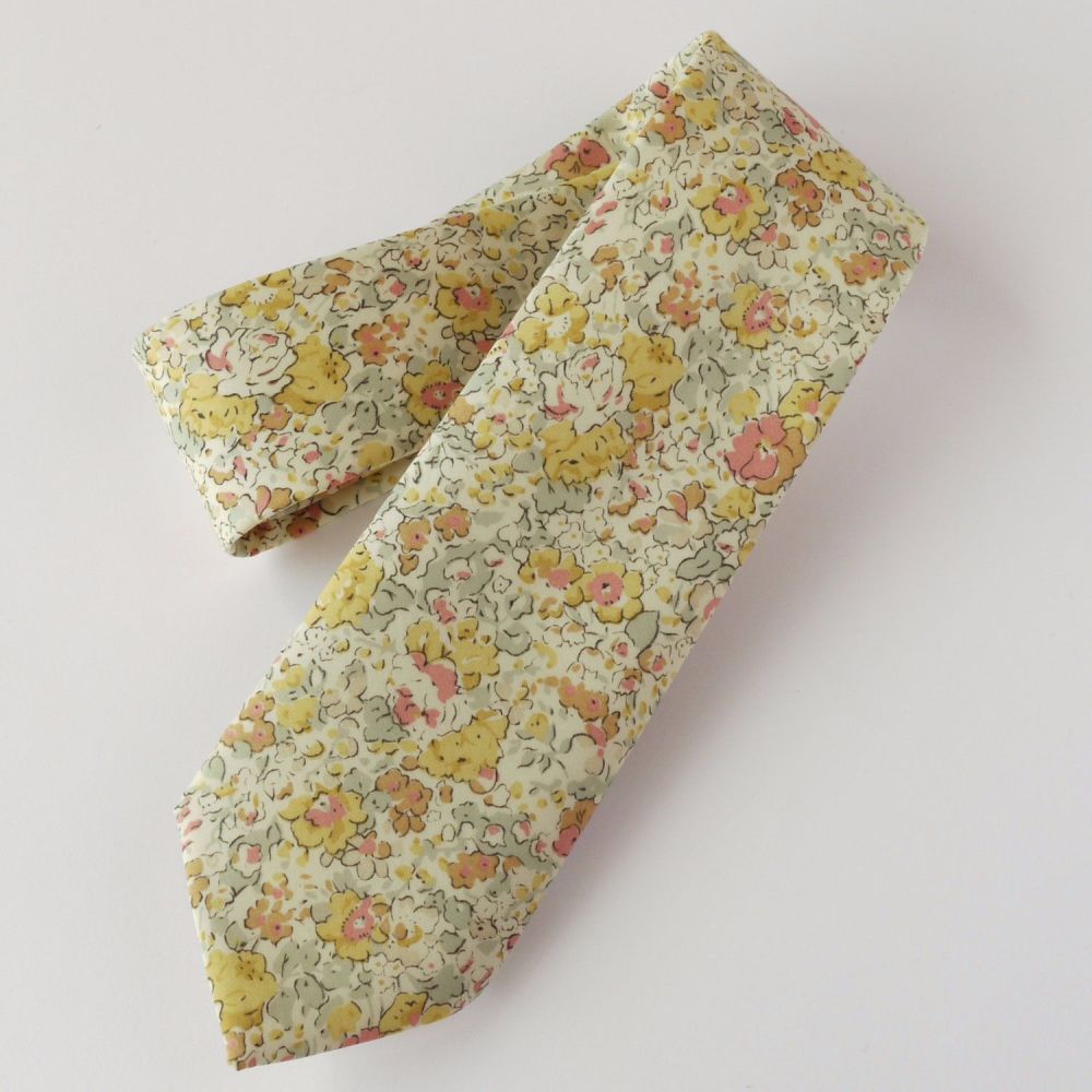 Handmade Liberty Tana Lawn Tie Claire Aude Yellow Floral Tie