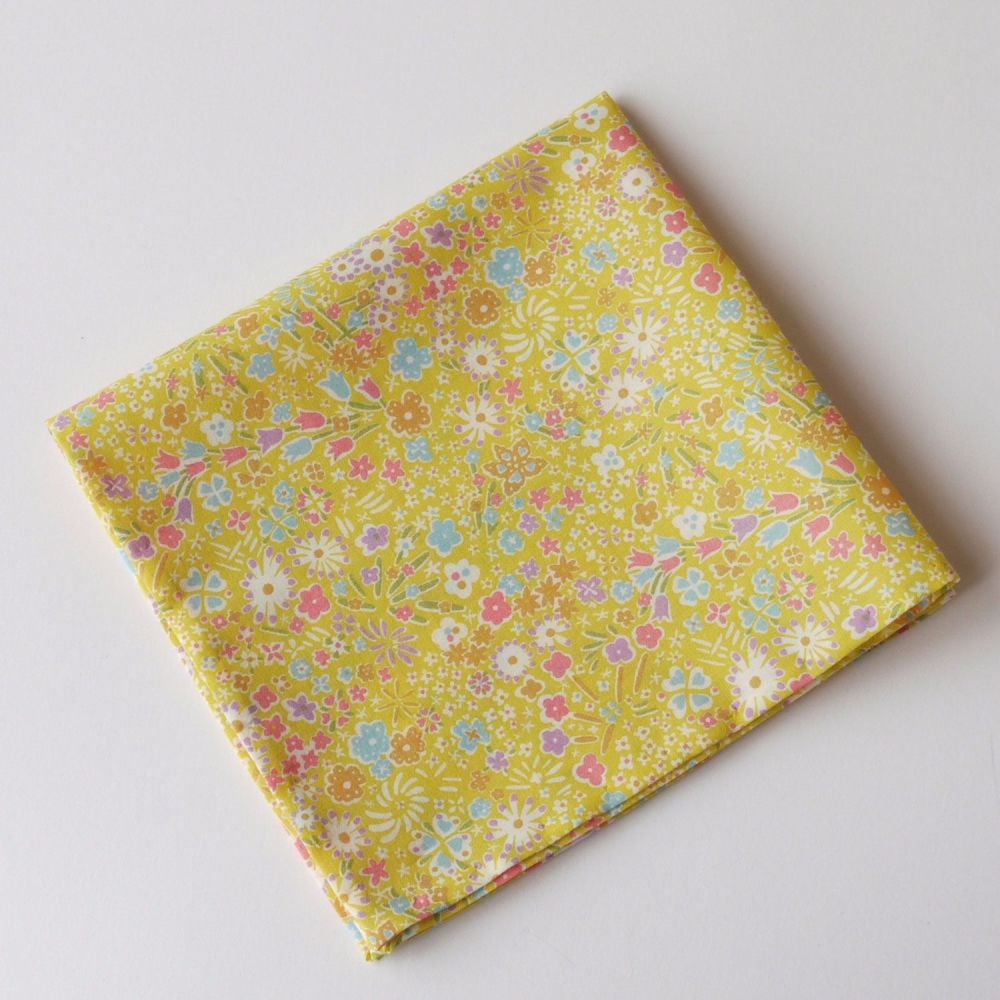 Yellow floral pocket square - Liberty tana lawn Kayoko