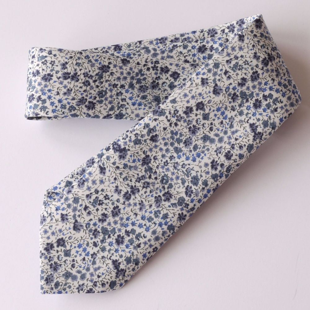 Floral Liberty tana lawn tie - Phoebe blue grey