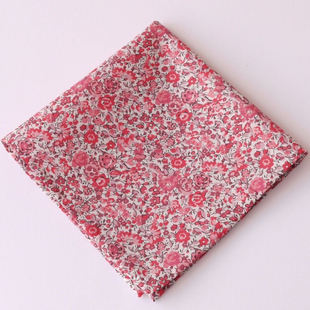 Pink floral pocket square - Liberty tana lawn Emma and Georgina