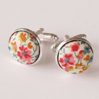 Liberty tana lawn silver plated cufflinks - Phoebe coral