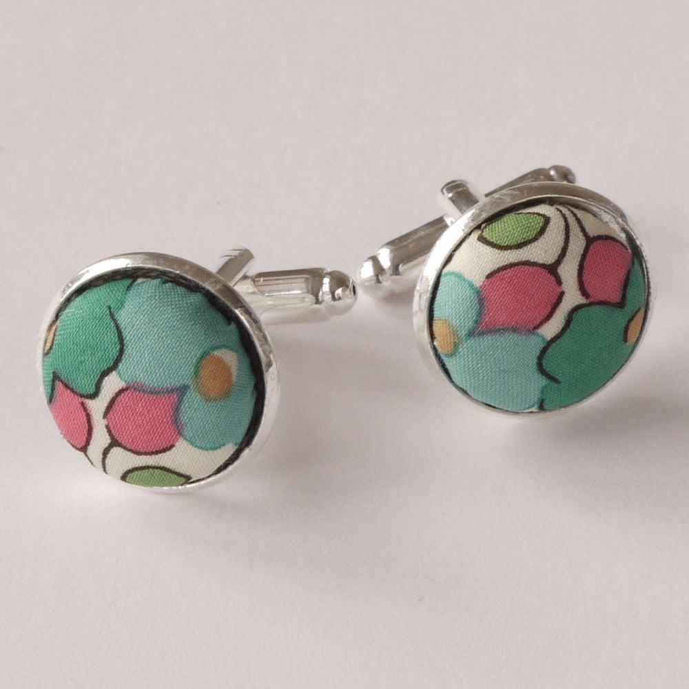 Liberty tana lawn silver plated cufflinks - Betsy green