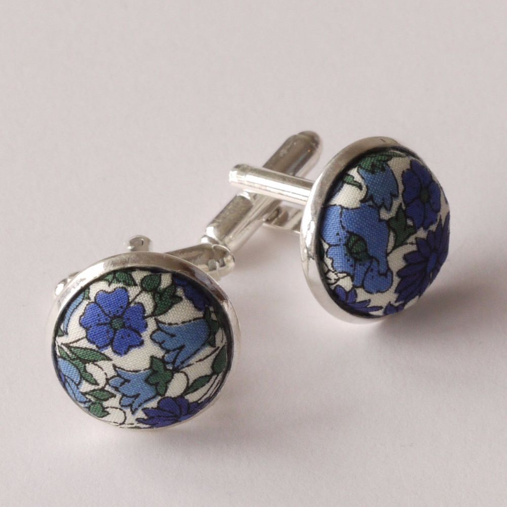 Liberty Petal & Bud blue silver plated cufflinks