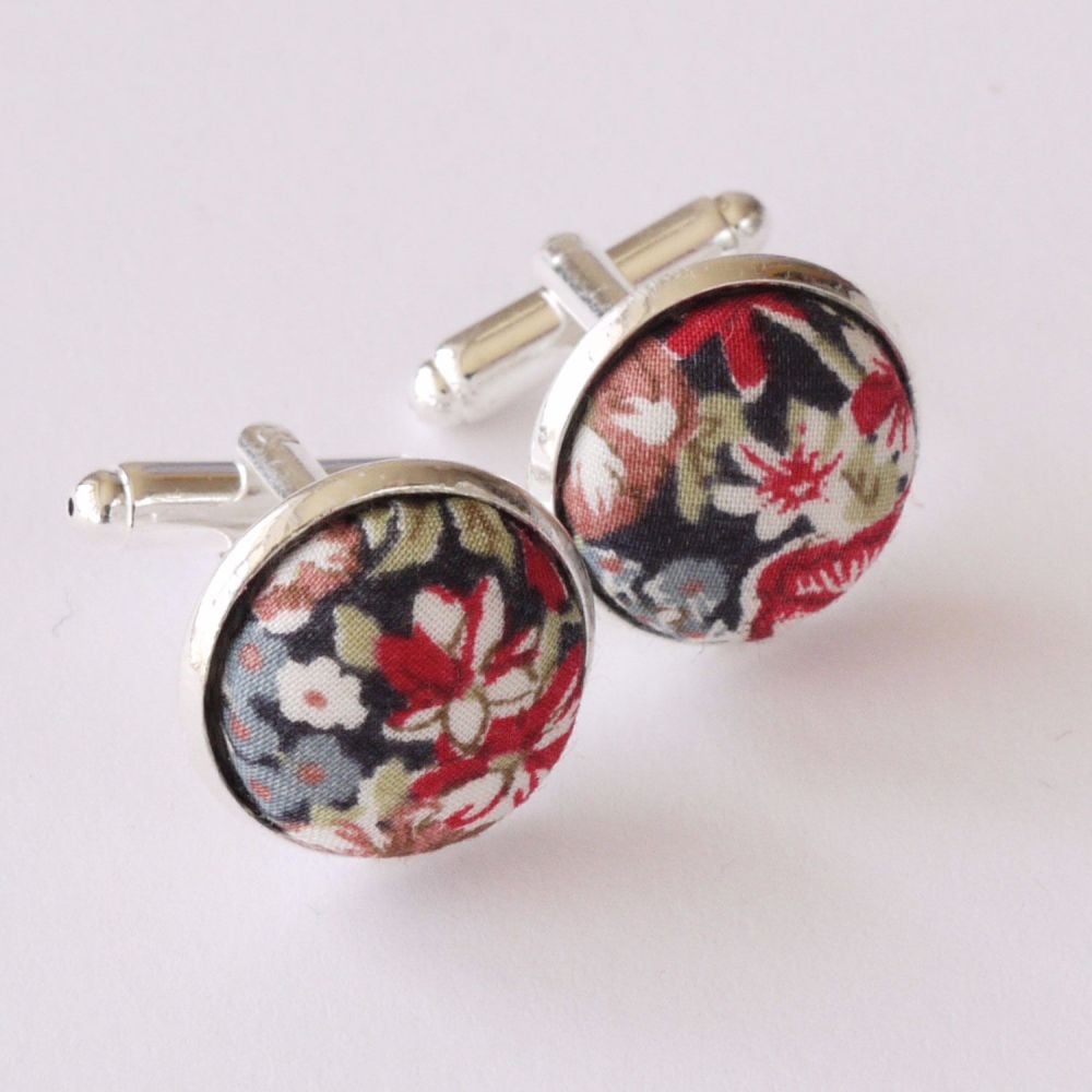 Liberty tana lawn silver plated cufflinks - Chive red