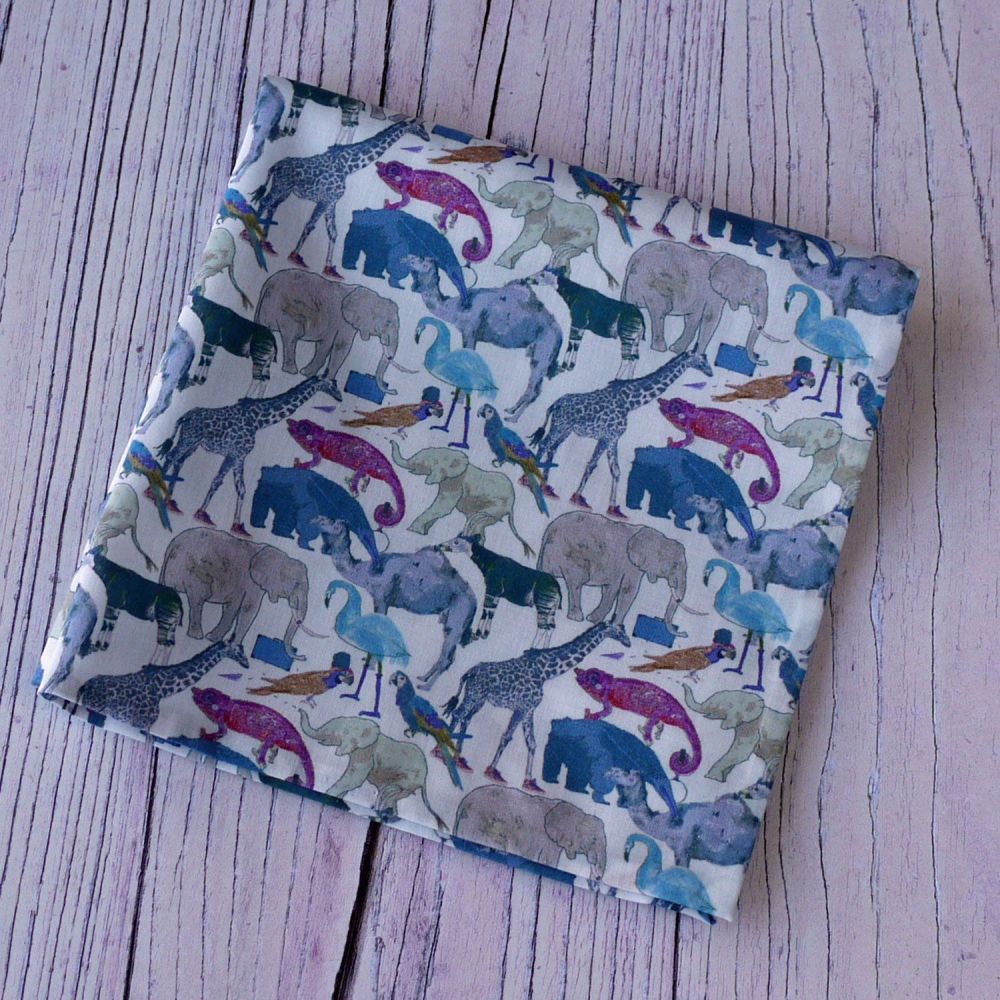 Fun zoo animal pocket square - Liberty print Queue for the Zoo