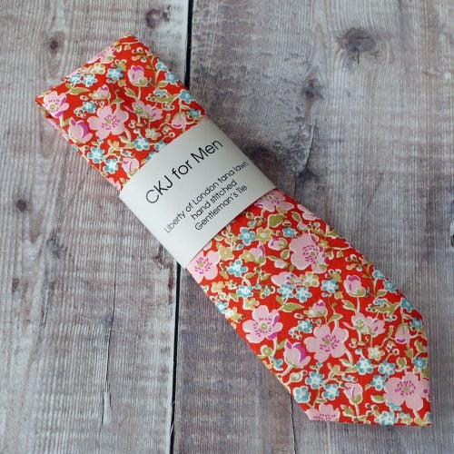 Floral Liberty print tie - John orange tie