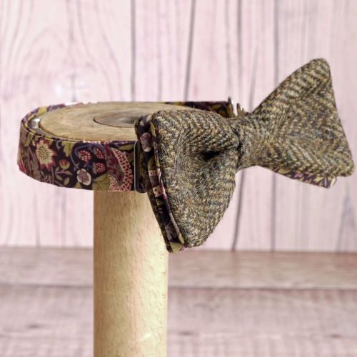Brown tweed and Liberty print Strawberry Thief bow tie