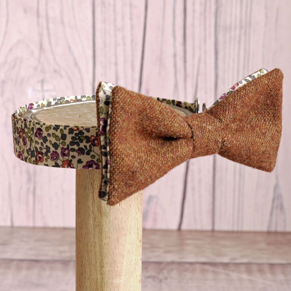 Burnt orange tweed and Liberty print Eloise bow tie