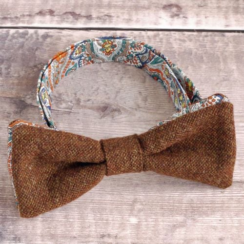 Burnt orange tweed and Liberty print Tessa bow tie
