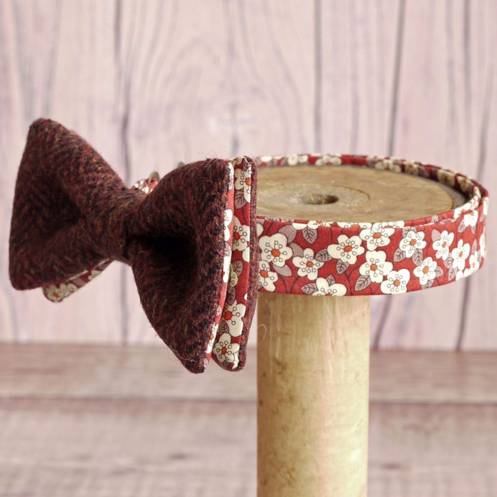 Burnt red tweed and Liberty print Ffion bow tie