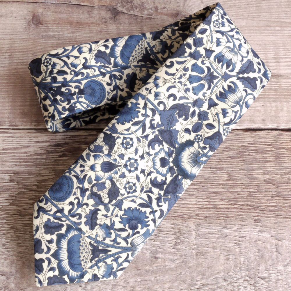 Liberty tana lawn handstitched tie - Lodden navy blue
