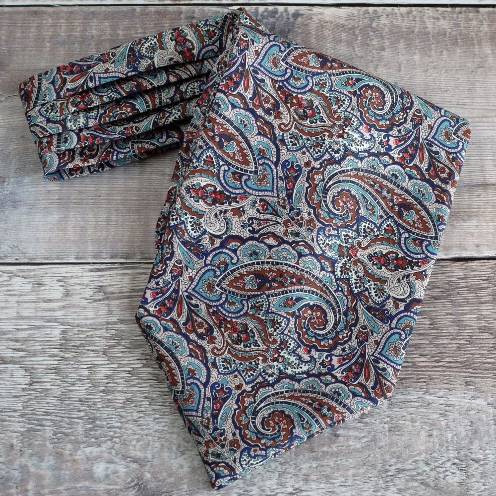 Paisley Liberty print cravat - Tessa brown and blue