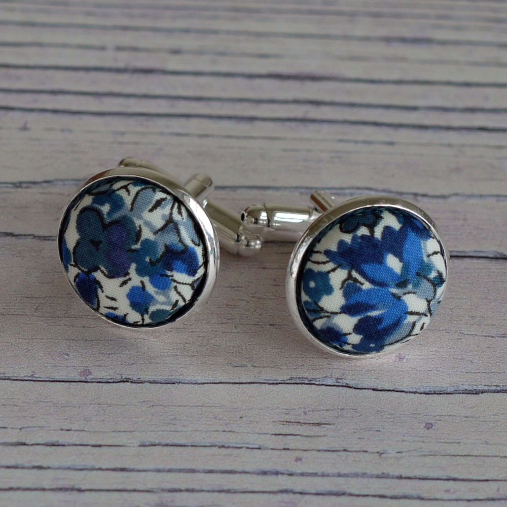 Liberty design Emma and Georgina cufflinks - blue floral cufflinks