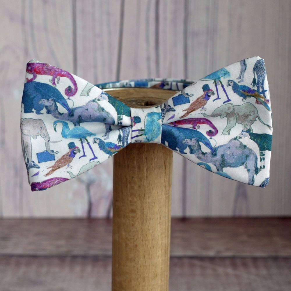 Fun Zoo Animal Liberty print bow tie - Queue for the Zoo blue