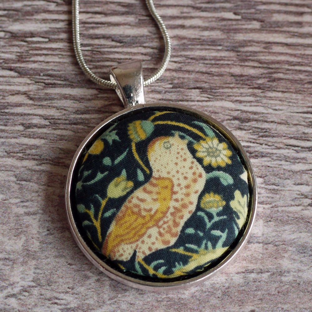 Liberty print pendant - Strawberry Thief green and gold