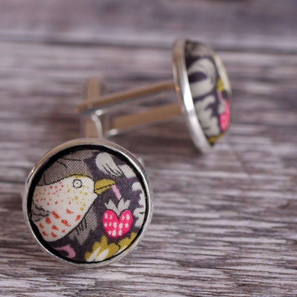 Liberty Strawberry Thief light brown silver plated cuff links