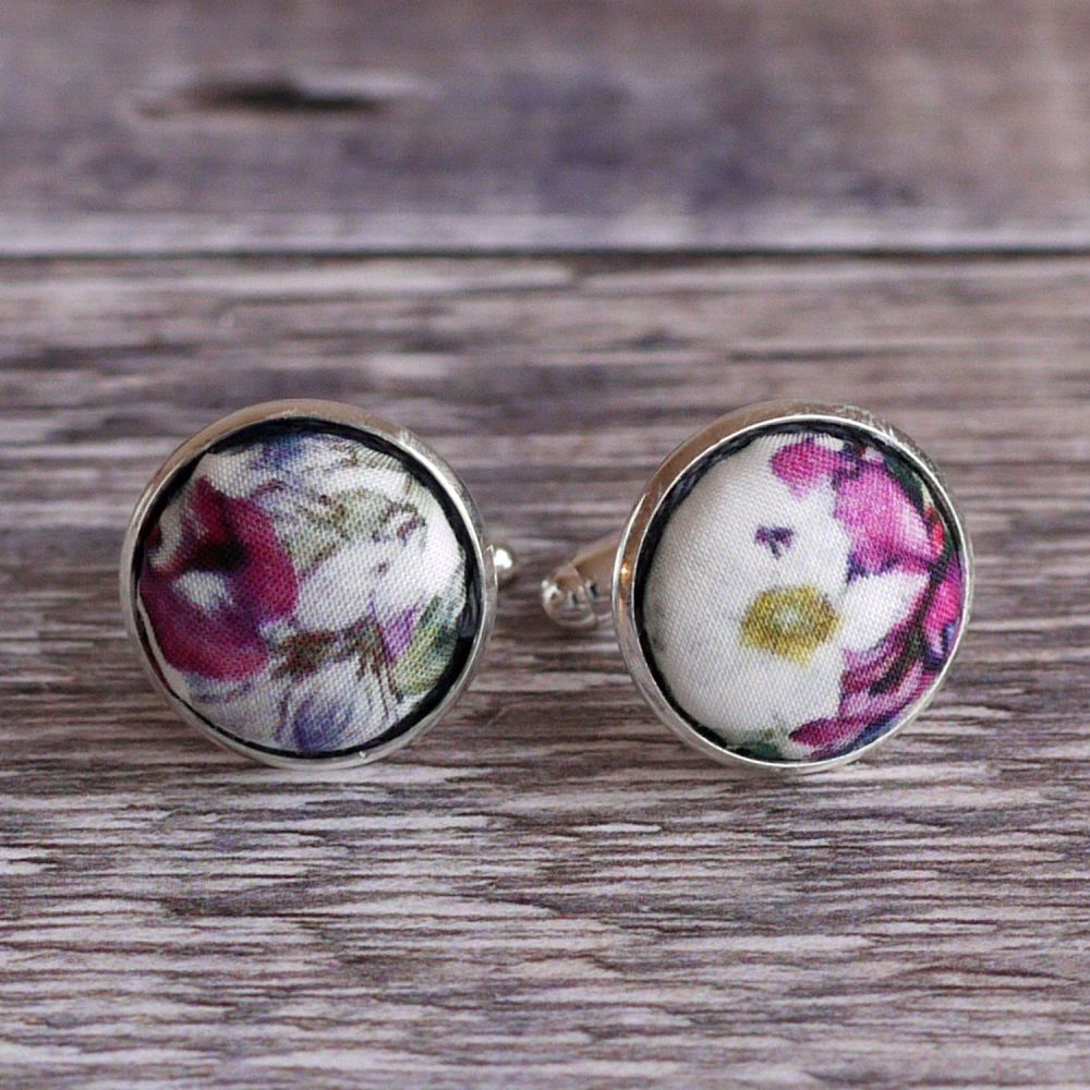 Liberty tana lawn silver plated cufflinks - Eloise blue