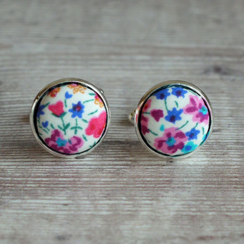Liberty tana lawn silver plated cufflinks - Phoebe multicolour