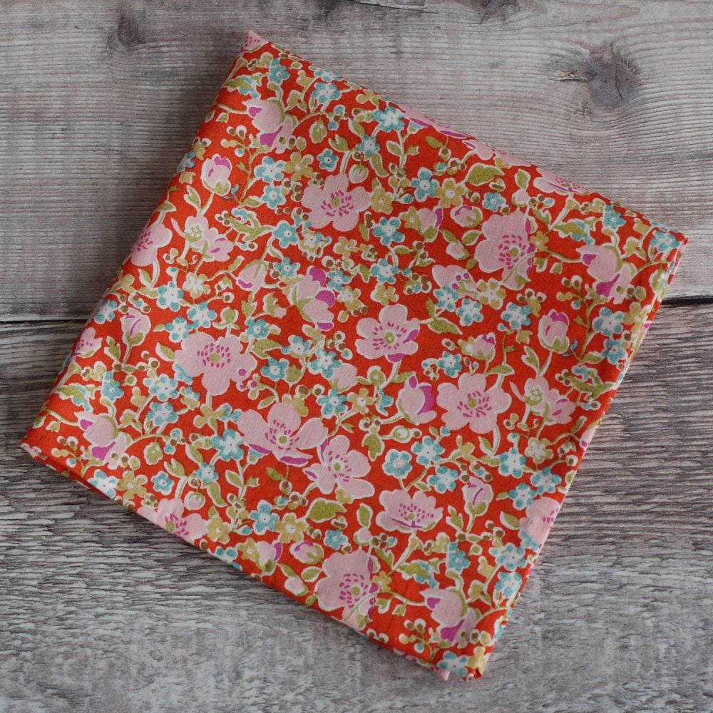 Floral men's pocket square - Liberty tana lawn Emilia's Flowers turquoise