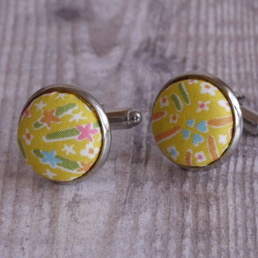Floral Liberty tana lawn cufflinks - Kayoko yellow