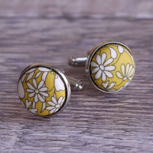 Floral Liberty print cufflinks - June's Meadow yellow