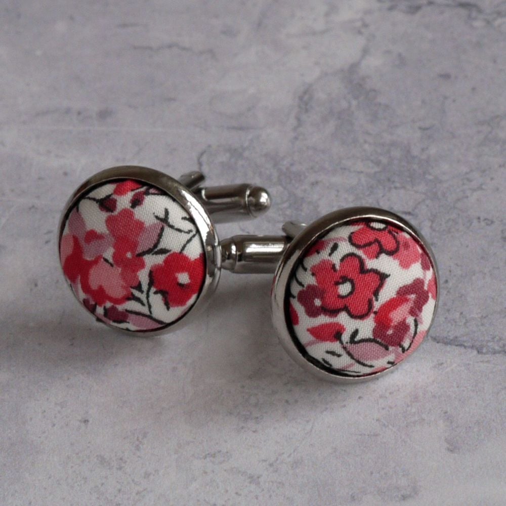 Liberty design Emma and Georgina cufflinks - pink floral cufflinks