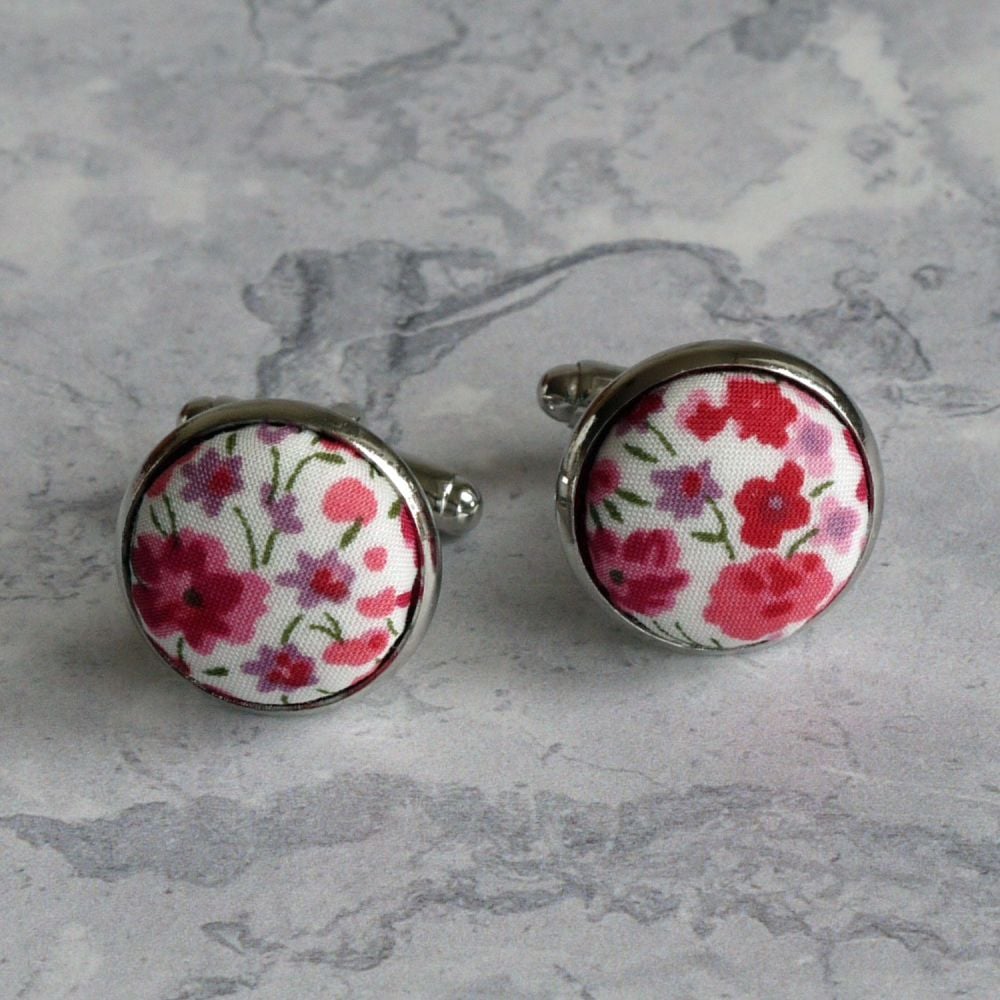 Liberty tana lawn silver plated cufflinks - Phoebe pink