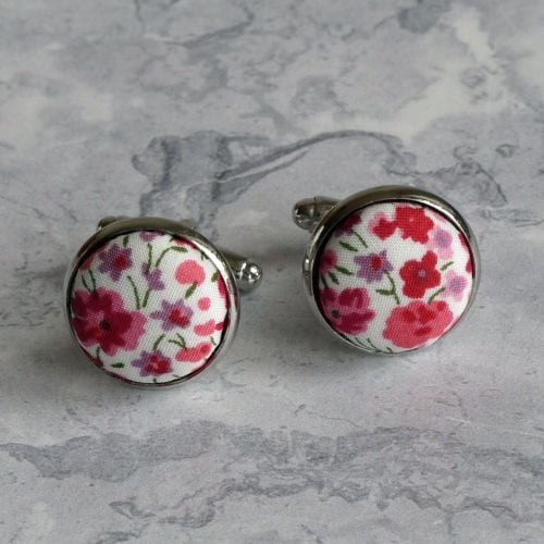 Liberty tana lawn silver plated cufflinks - Phoebe pink