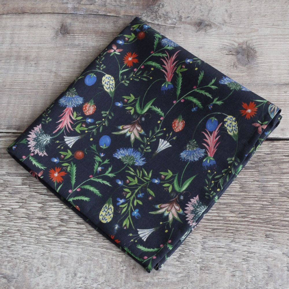 Blue floral pocket square - Liberty tana lawn Temptation Meadow