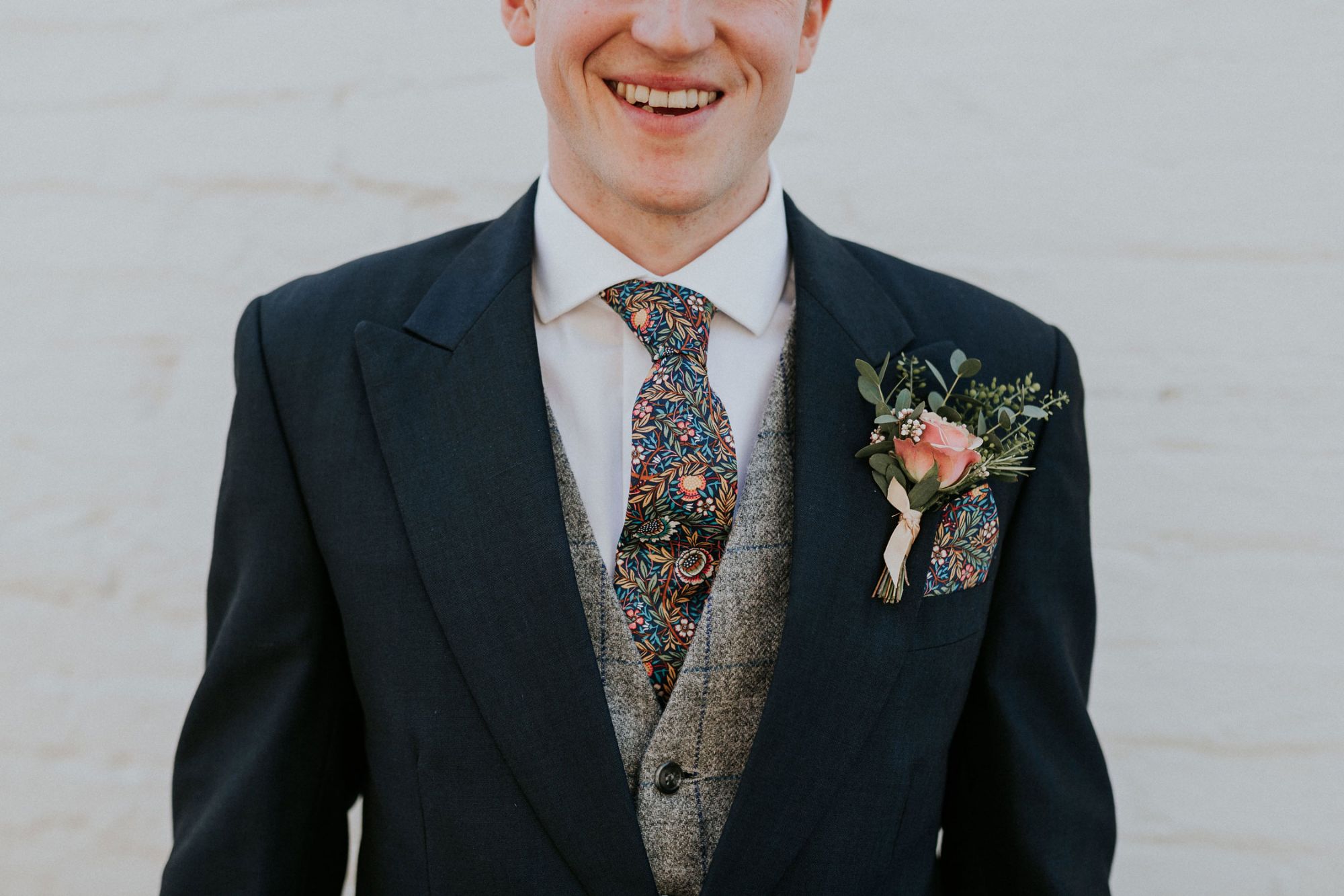 Liberty print wedding tie and matching pocket square