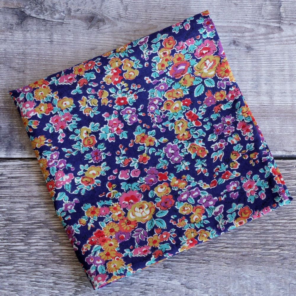 Blue and orange floral pocket square - Liberty tana Tatum