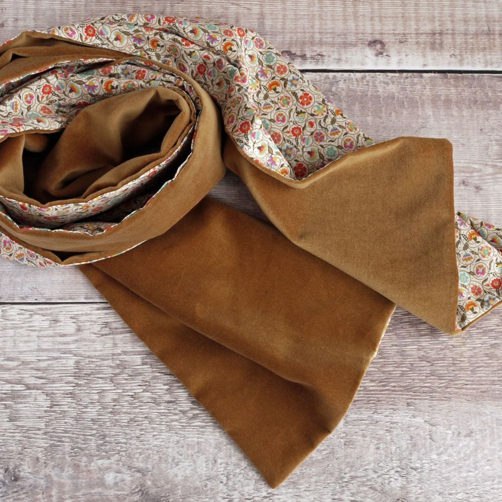 Liberty Le Temps Viendra and tan velveteen scarf