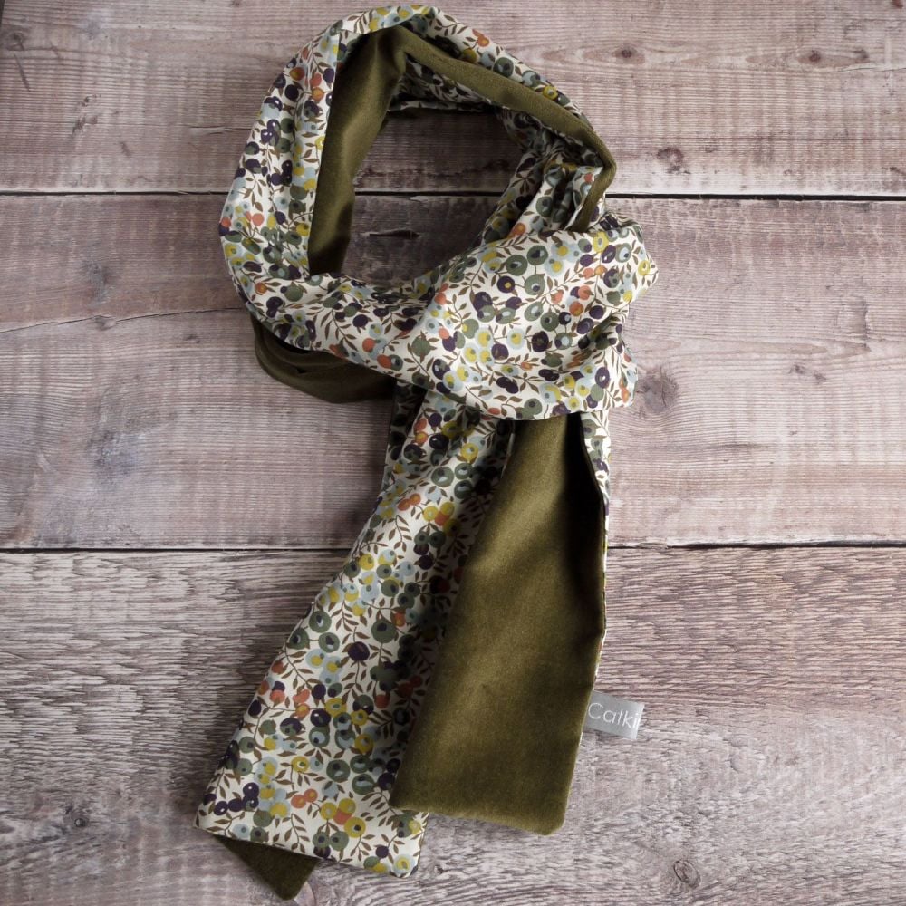 Liberty Wiltshire Berry and olive velveteen scarf