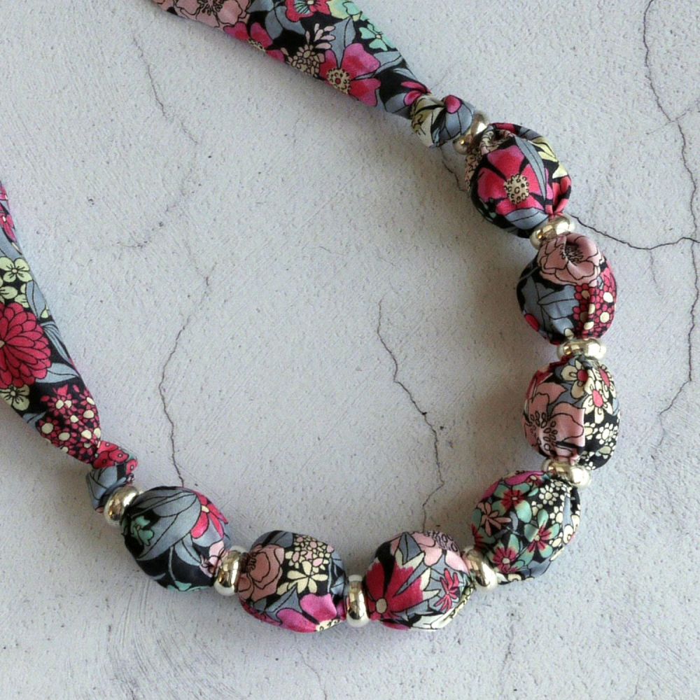Ciara grey and pink floral Liberty print necklace