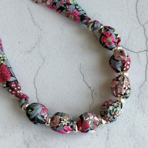 Ciara grey and pink floral Liberty print necklace