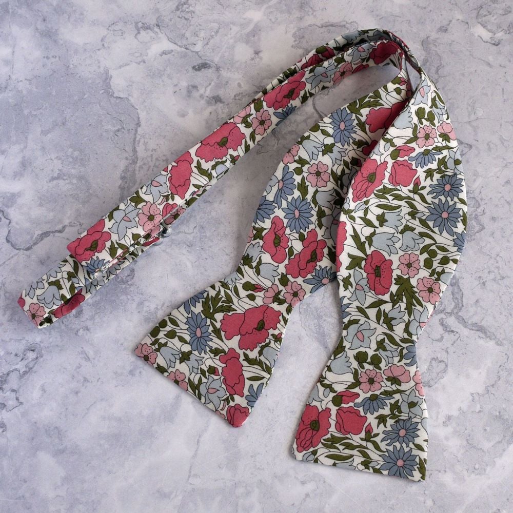 Floral Liberty print bow tie - Poppy and Daisy pink and blue