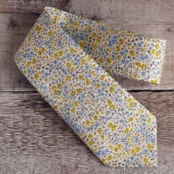 Blue and yellow floral Liberty tana lawn tie - Phoebe yellow
