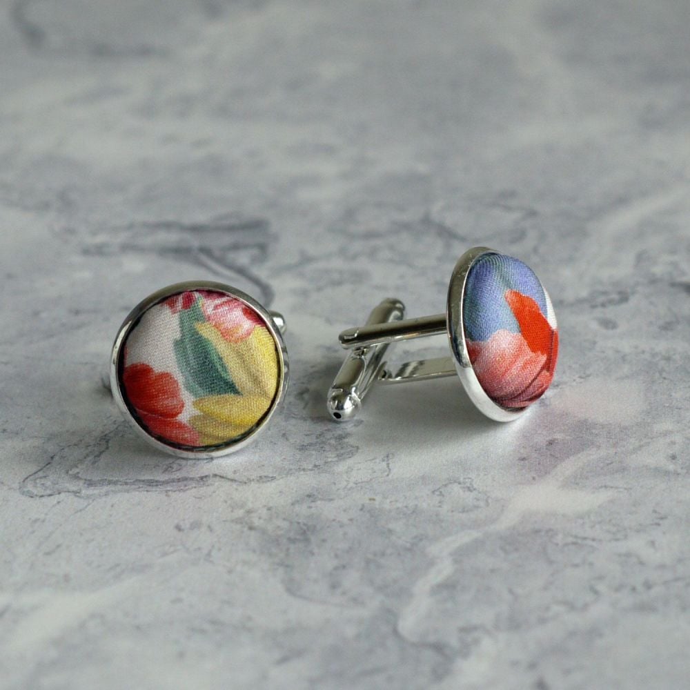 Floral Liberty print cufflinks - Meadow Melody