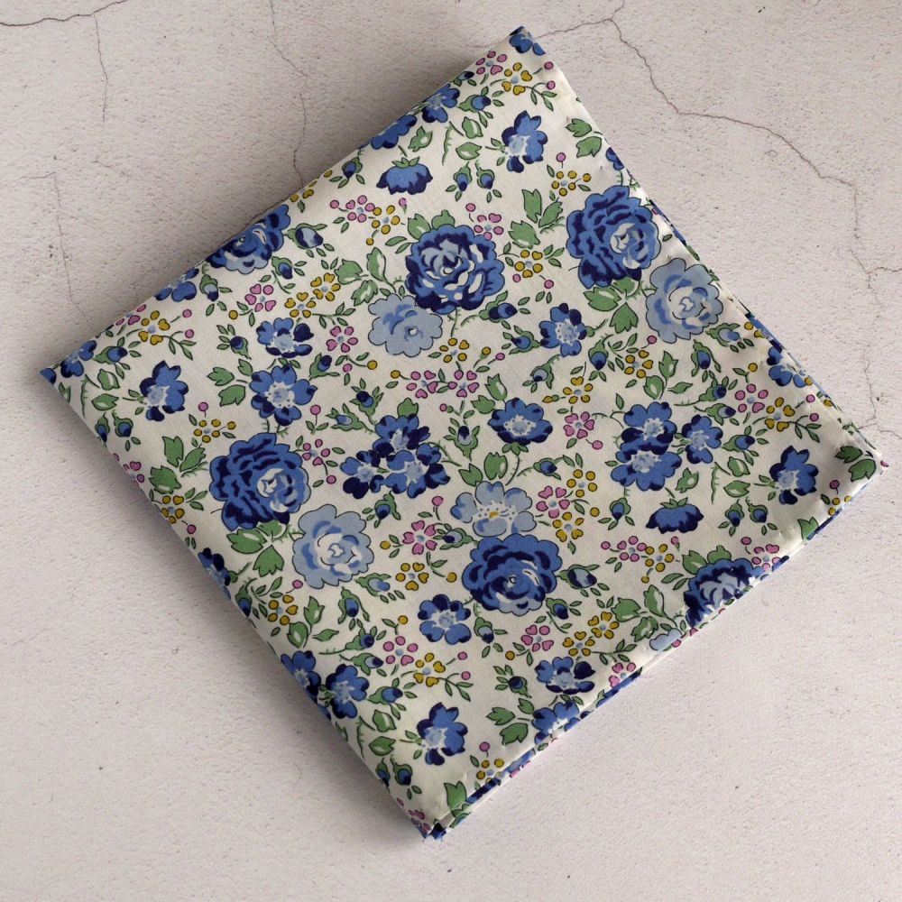 Blue floral pocket square - Liberty tana lawn Felicite