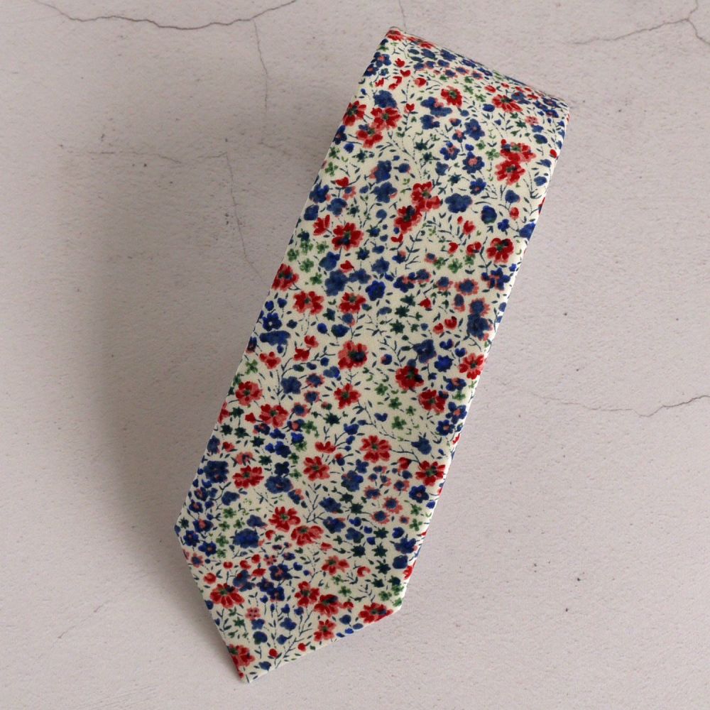 Blue and red floral Liberty tana lawn tie - Phoebe red