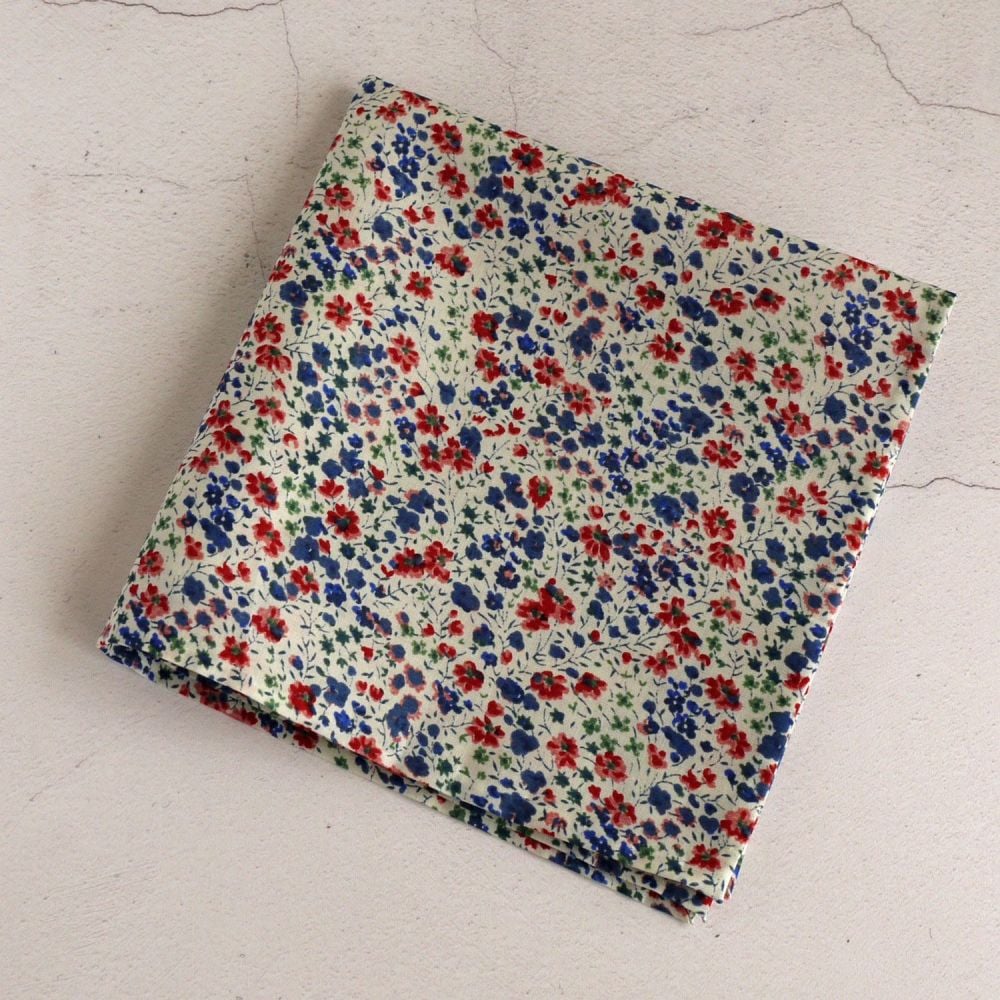 Blue and red floral pocket square - Liberty tana lawn Phoebe