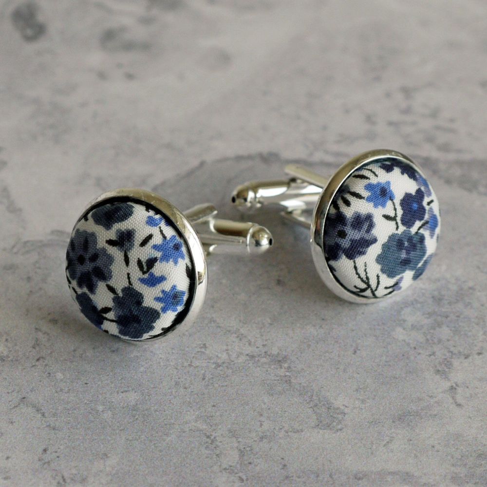 Liberty tana lawn silver plated cufflinks - Phoebe blue grey