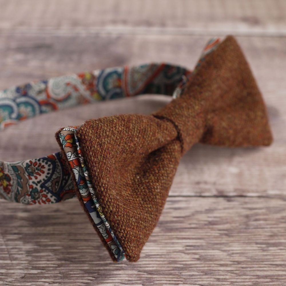 Burnt orange tweed and Liberty print Tessa bow tie