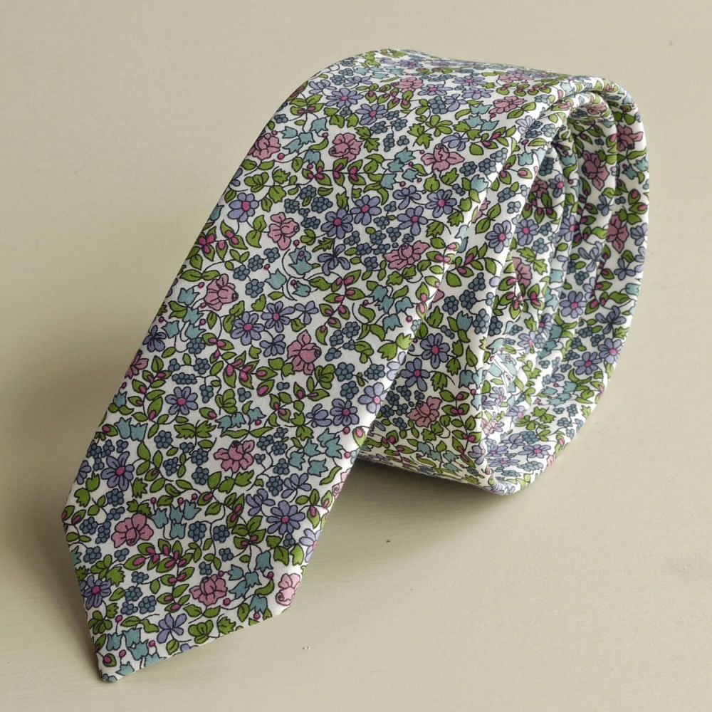 Custom order for 7 floral Liberty tana lawn ties - Emilia's flowers green