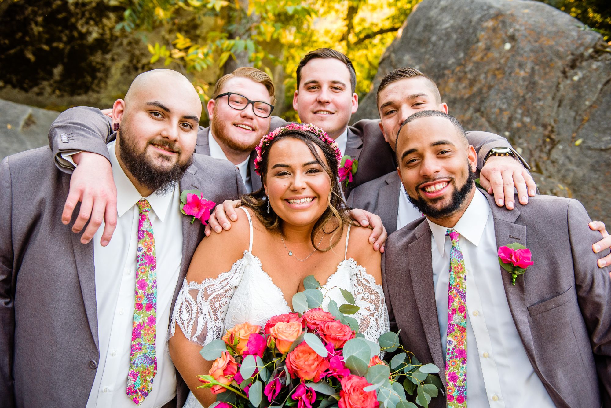Real weddings colourful Liberty print ties for Californian wedding